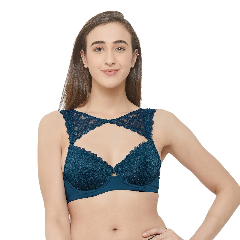 Medium Coverage Non Padded Wired Demi Cup Bra with Detachable Lace Harness-FB-545 Stretchy Full Coverage