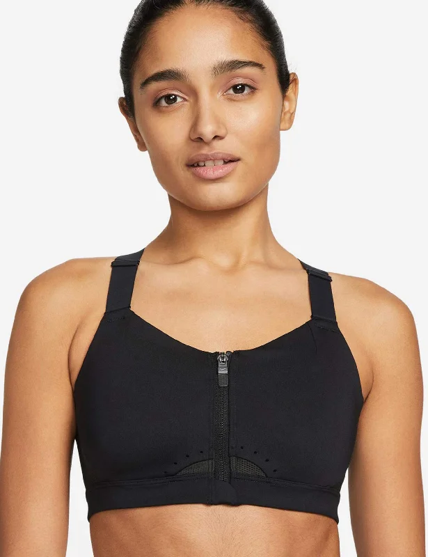 Dri-FIT Alpha Padded Zip-Front Sports Bra - Black/Dark Smoke Grey Strapless Support Bra