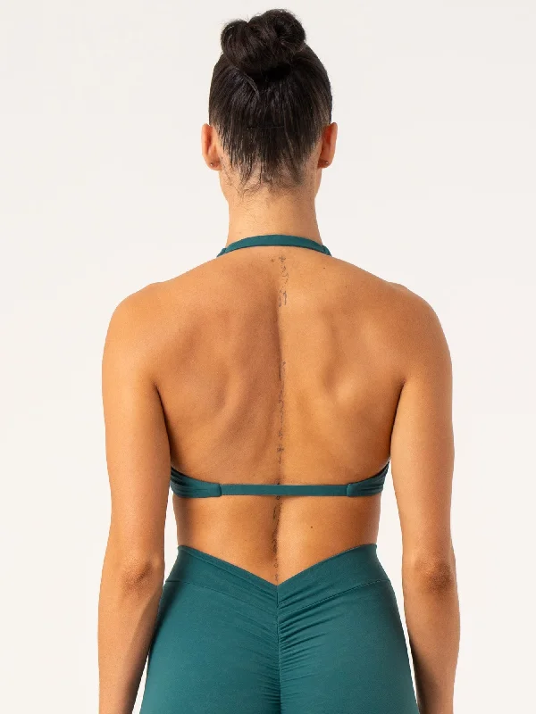 NKD Stonewash Halter Sports Bra - Emerald Stonewash Active Support Bra