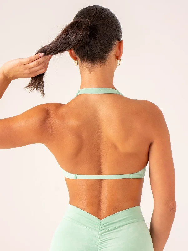 NKD Stonewash Halter Sports Bra - Mint Stonewash Minimalist Wireless Bra