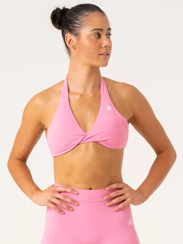 NKD Stonewash Halter Sports Bra - Pink Stonewash Fashionable Push-Up Bra