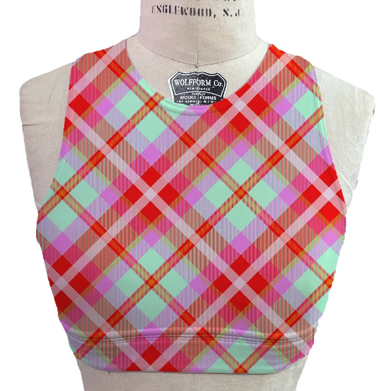 Pink Plaid Crew Neck Bra Full Coverage Bra