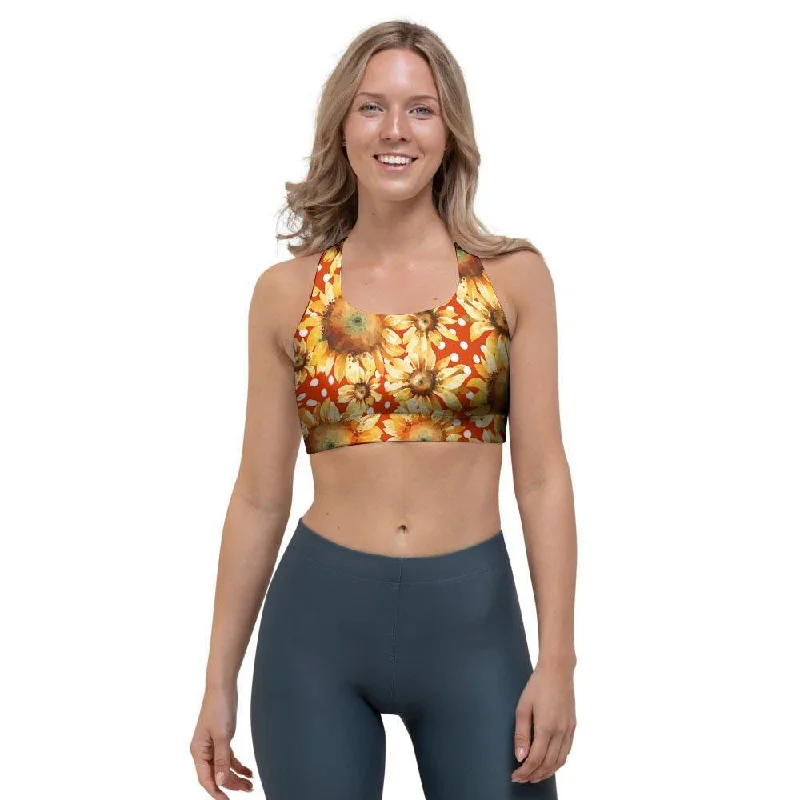 Red Polka Dot Sunflower Sports Bra Soft Cotton Bra