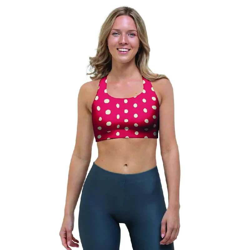 Red Tiny Polka Dot Sports Bra Chic Satin Bra