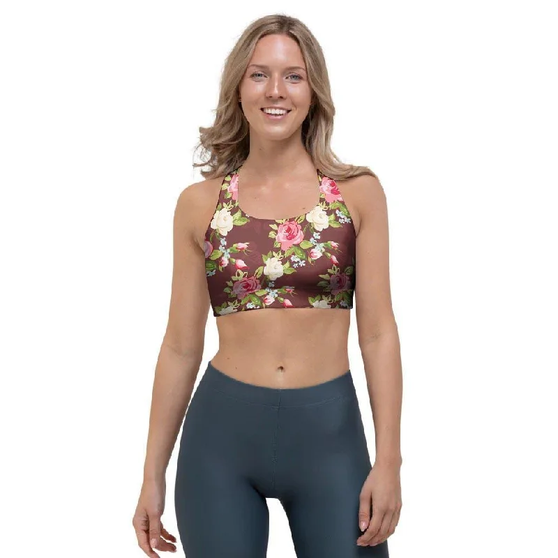 Rose Floral Print Sports Bra Seamless Fit Bra