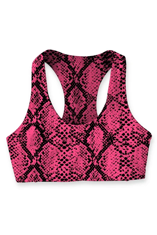 Snake Skin Neon Pink Stella Seamless Racerback Sport Yoga Bra - Women Strapless Support Bra