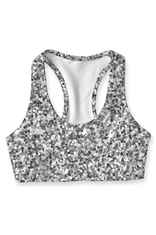 Swank Stella Silver Print Seamless Racerback Sports Yoga Bra - Women Supportive Wireless Bra