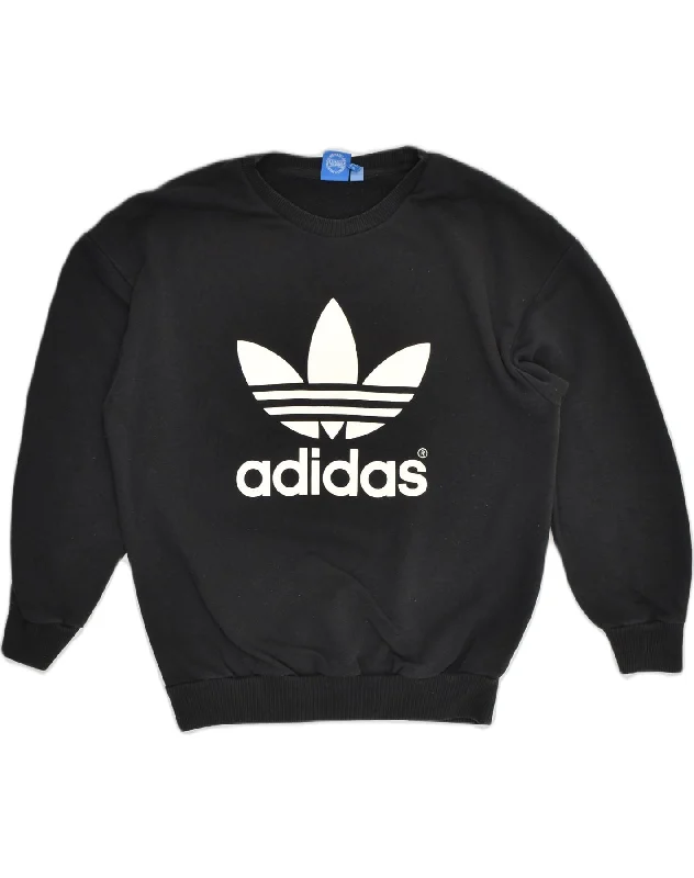 ADIDAS Womens Graphic Sweatshirt Jumper UK 8 Small Black Cotton Hoodie with Distressed Vintage Worn ADIDAS Womens Graphic Sweatshirt Jumper UK 8 Small Black Cotton Hoodie with Distressed Vintage Worn