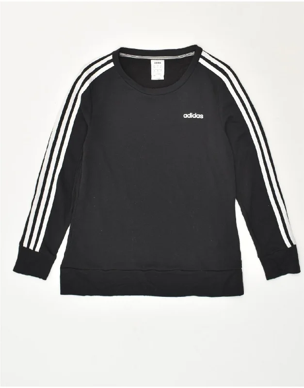 ADIDAS Womens Sweatshirt Jumper UK 8/10 Small Black Polyester Hoodie with Exposed Zipper Edgy Industrial