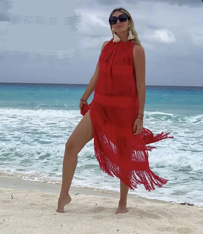 ALLE BOHO "LULA", Swim Cover-up & Beachwear Maxi Dress Halter Neck Swimsuit