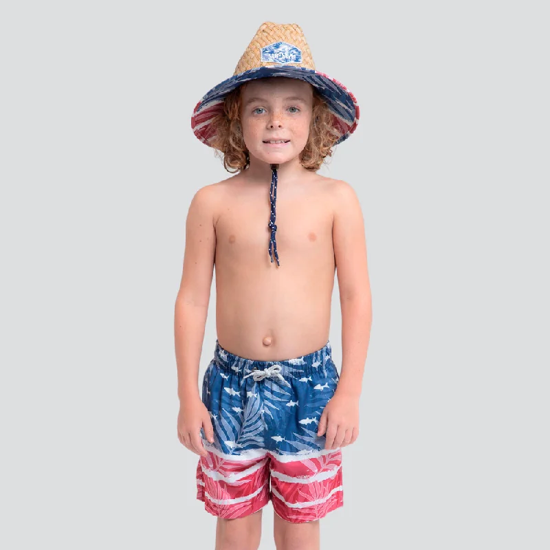 Boys' Patriotic Fish Volley Swim Shorts Swim Dress with Belt