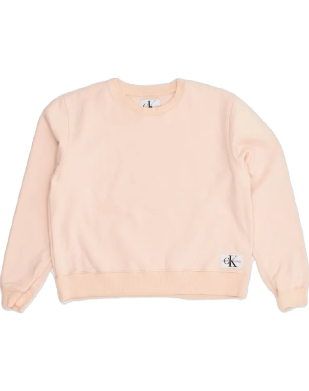 CALVIN KLEIN Womens Sweatshirt Jumper UK 16 Large Pink Cotton Hoodie with Frayed Bohemian Relaxed CALVIN KLEIN Womens Sweatshirt Jumper UK 16 Large Pink Cotton Hoodie with Frayed Bohemian Relaxed