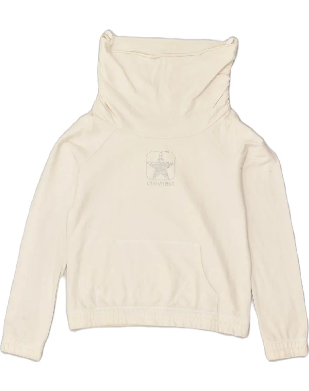 CONVERSE Womens Sweatshirt Jumper UK 18 XL White Cotton Hoodie with High-Low Hem Asymmetrical Trendy CONVERSE Womens Sweatshirt Jumper UK 18 XL White Cotton Hoodie with High-Low Hem Asymmetrical Trendy