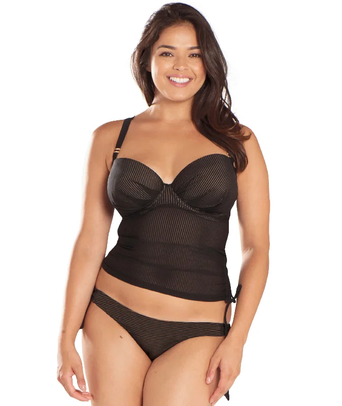 Curvy Kate Onyx Plunge Tankini - Black Stripe Quick-Dry Tankini