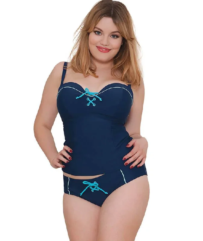 Curvy Kate Set Sail Bandeau Tankini - Indigo Mix High-Waisted Swim Bottoms