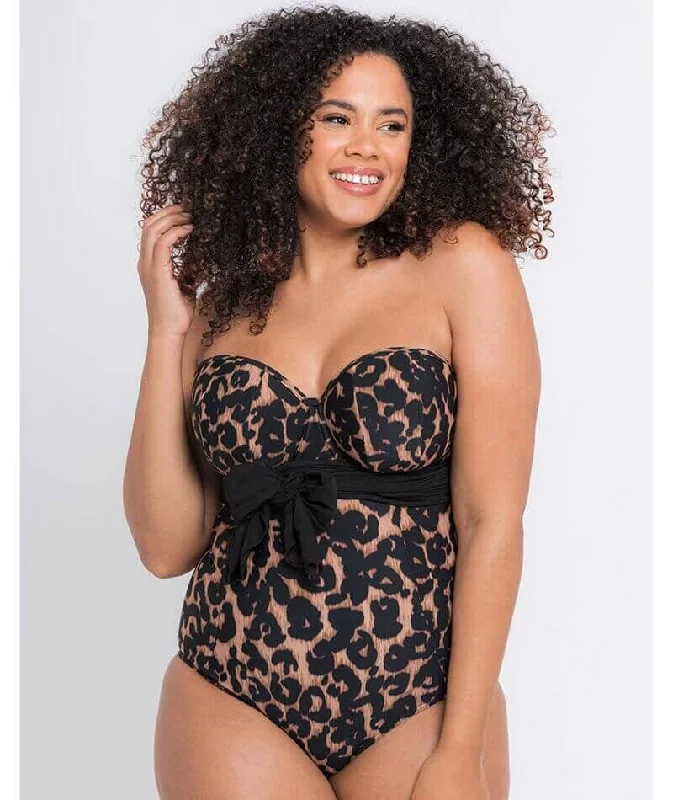 Curvy Kate Wrapsody Bandeau One Piece Swimsuit - Leopard Print Ruched Swimwear Set