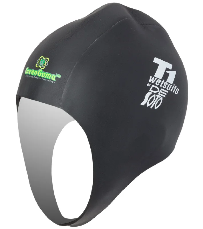 DeSoto GreenGoma Rubber Swim Cap Black Sporty Swimsuit Style