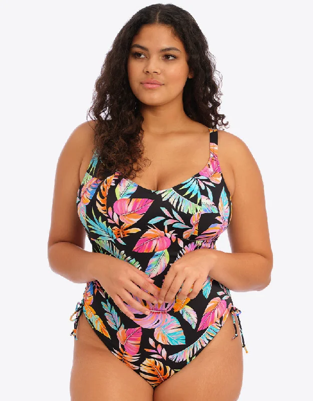 Elomi Tropical Falls Non-Wired Swimsuit Black Retro-Inspired Bikini Set