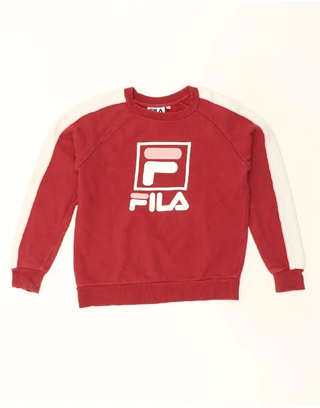 FILA Womens Graphic Sweatshirt Jumper UK 2 2XS Red Cotton Hoodie Dress Longline Feminine