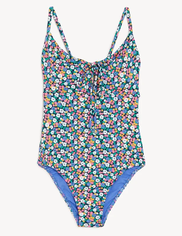 Floral Padded Scoop Neck Swimsuit Reversible Bikini Set