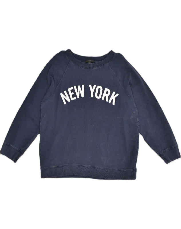 J. CREW Womens Graphic Sweatshirt Jumper UK 18 XL Navy Blue Cotton Hoodie with Emblem Brand Identity