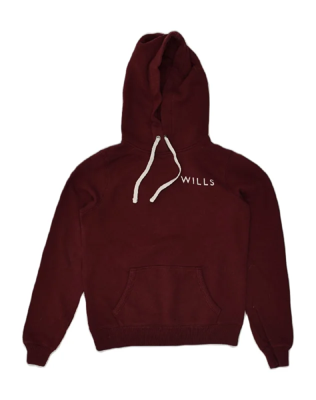 JACK WILLS Womens Classic Fit Graphic Hoodie Jumper UK 10 Small Burgundy Hoodie with Cuffed Sleeves Snug Secure