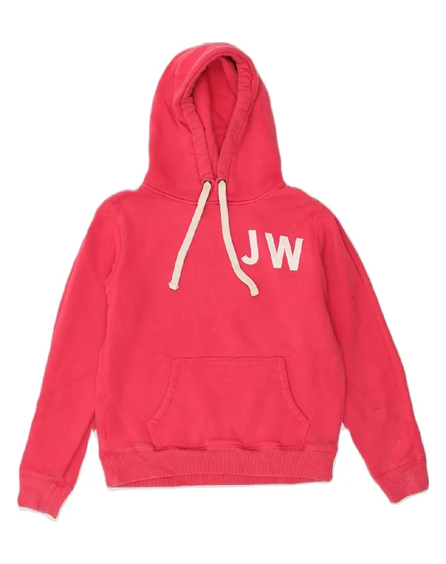JACK WILLS Womens Graphic Hoodie Jumper UK 12 Medium Pink Cotton Hoodie with Hem Patch Decorative Personalized