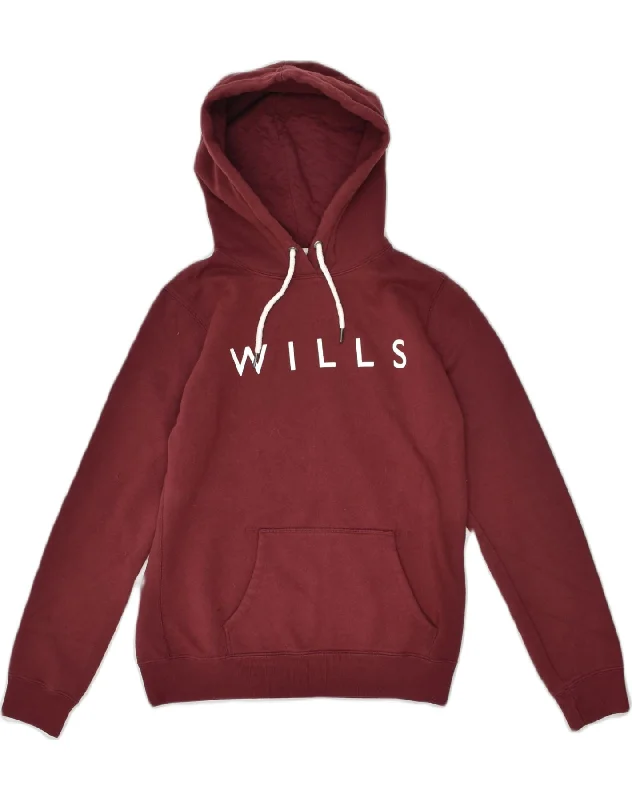 JACK WILLS Womens Graphic Hoodie Jumper UK 14 Large Burgundy Cotton Hoodie with Drawstring Waist Adjustable Fitted JACK WILLS Womens Graphic Hoodie Jumper UK 14 Large Burgundy Cotton Hoodie with Drawstring Waist Adjustable Fitted