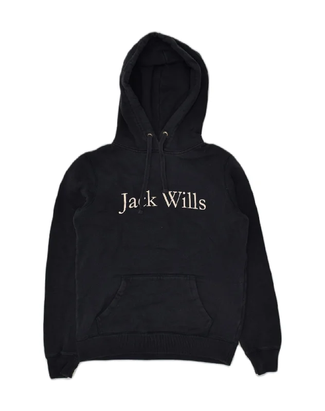 JACK WILLS Womens Graphic Hoodie Jumper UK 8 Small Navy Blue Cotton Hoodie with Half-Zip Sporty Casual JACK WILLS Womens Graphic Hoodie Jumper UK 8 Small Navy Blue Cotton Hoodie with Half-Zip Sporty Casual