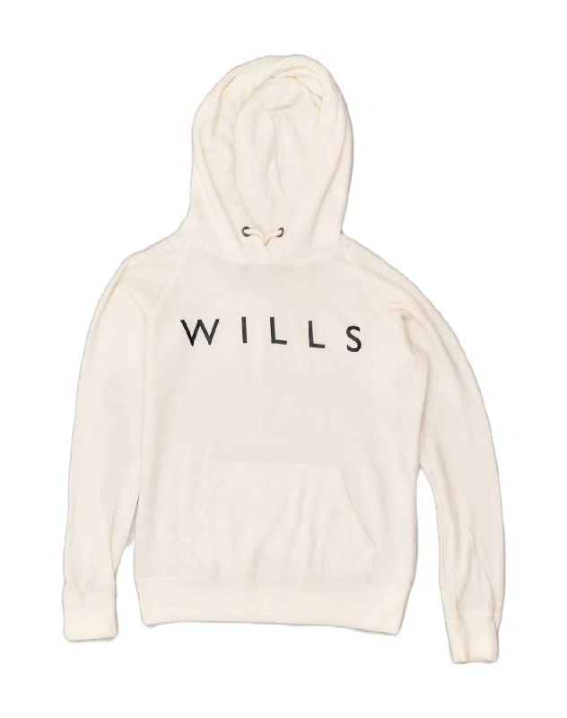 JACK WILLS Womens Graphic Hoodie Jumper UK 8 Small White Cotton Hoodie with Embroidery Detailed Premium