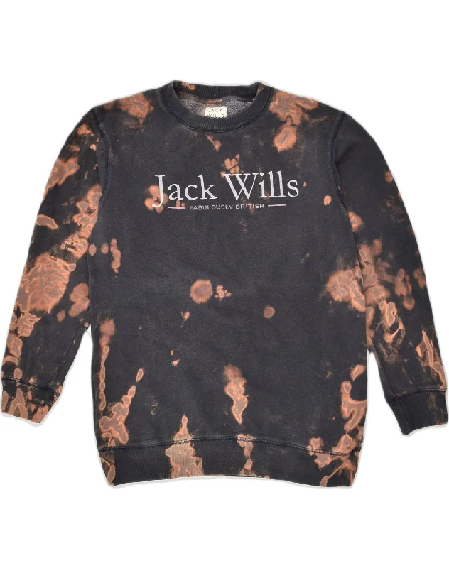 JACK WILLS Womens Graphic Sweatshirt Jumper UK 10 Small Black Tie Dye Hoodie with Cuffed Sleeves Snug Secure JACK WILLS Womens Graphic Sweatshirt Jumper UK 10 Small Black Tie Dye Hoodie with Cuffed Sleeves Snug Secure