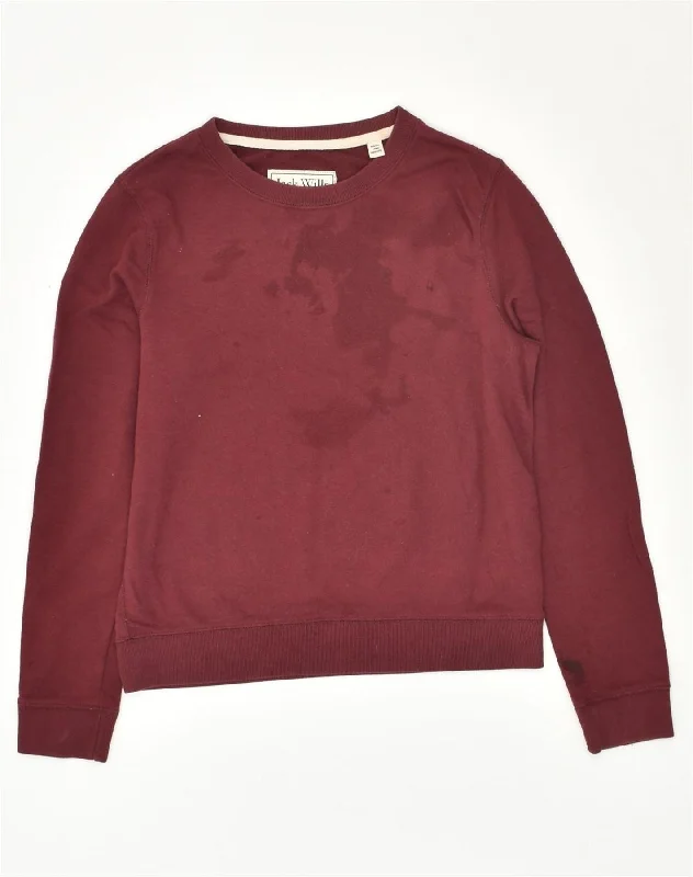 JACK WILLS Womens Graphic Sweatshirt Jumper UK 10 Small Maroon Cotton Oversized Hoodie Comfort Casual