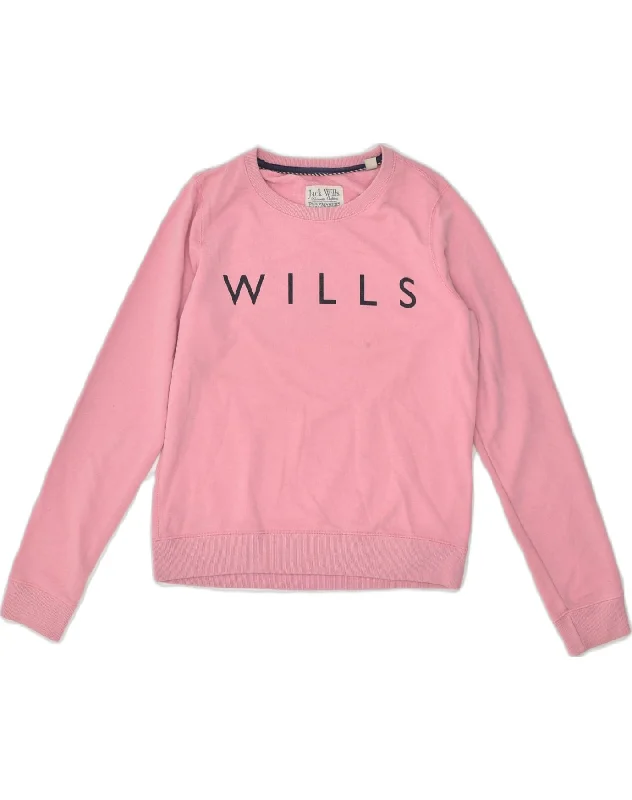 JACK WILLS Womens Graphic Sweatshirt Jumper UK 10 Small Pink Cotton Hoodie with Belted Waist Structured Tailored JACK WILLS Womens Graphic Sweatshirt Jumper UK 10 Small Pink Cotton Hoodie with Belted Waist Structured Tailored
