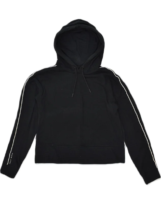 JACK WILLS Womens Hoodie Jumper UK 12 Medium Black Cotton Hoodie with Velcro Closure Adjustable Secure JACK WILLS Womens Hoodie Jumper UK 12 Medium Black Cotton Hoodie with Velcro Closure Adjustable Secure