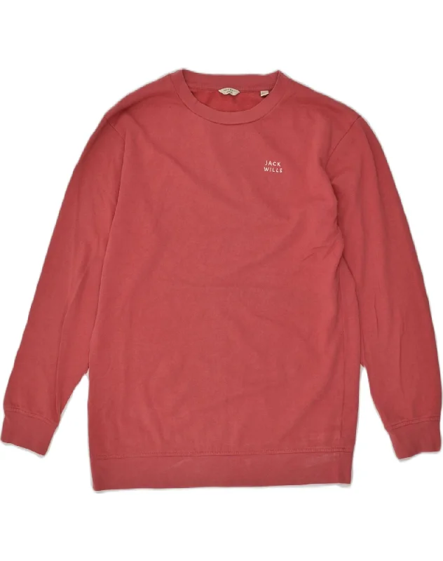 JACK WILLS Womens Longline Oversized Sweatshirt Jumper UK 10 Small Red Hoodie with Front Slit Layering Stylish