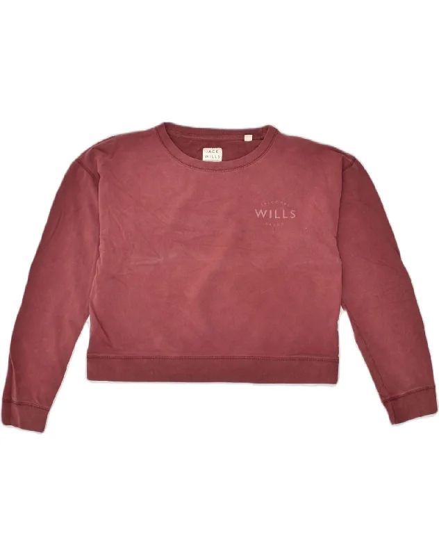 JACK WILLS Womens Sweatshirt Jumper UK 12 Medium Maroon Cotton Hoodie with High Neck Warm Protective JACK WILLS Womens Sweatshirt Jumper UK 12 Medium Maroon Cotton Hoodie with High Neck Warm Protective