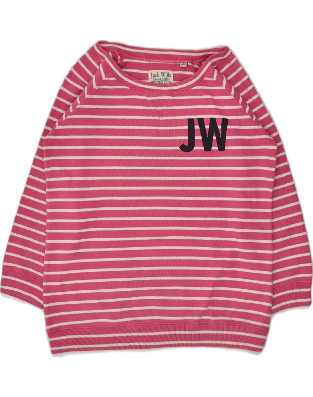 JACK WILLS Womens Sweatshirt Jumper UK 12 Medium Pink Striped Cotton Hoodie with Hidden Zipper Minimalist Clean JACK WILLS Womens Sweatshirt Jumper UK 12 Medium Pink Striped Cotton Hoodie with Hidden Zipper Minimalist Clean