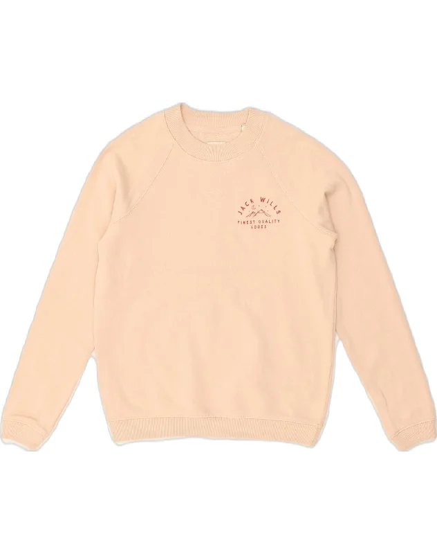 JACK WILLS Womens Sweatshirt Jumper UK 8 Small Pink Cotton Oversized Hoodie Comfort Casual