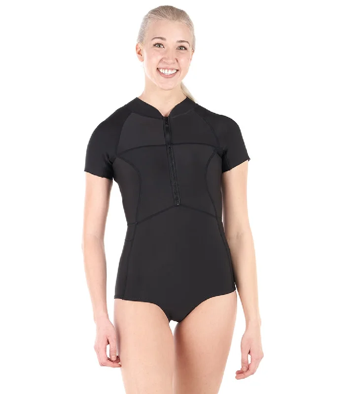 Level Six 1.2mm Neoprene Sally Short Sleeve One Piece Swimsuit Obsidian Push-Up Bikini Bottoms