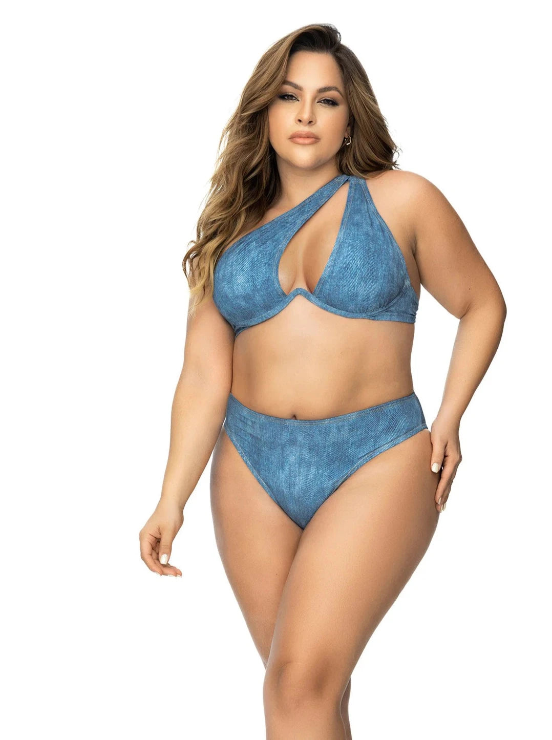 Mapale Swimwear Plus Y2K MultiWay Two Piece Bikini Set Blue Chambray Chic Beach Cover-Up