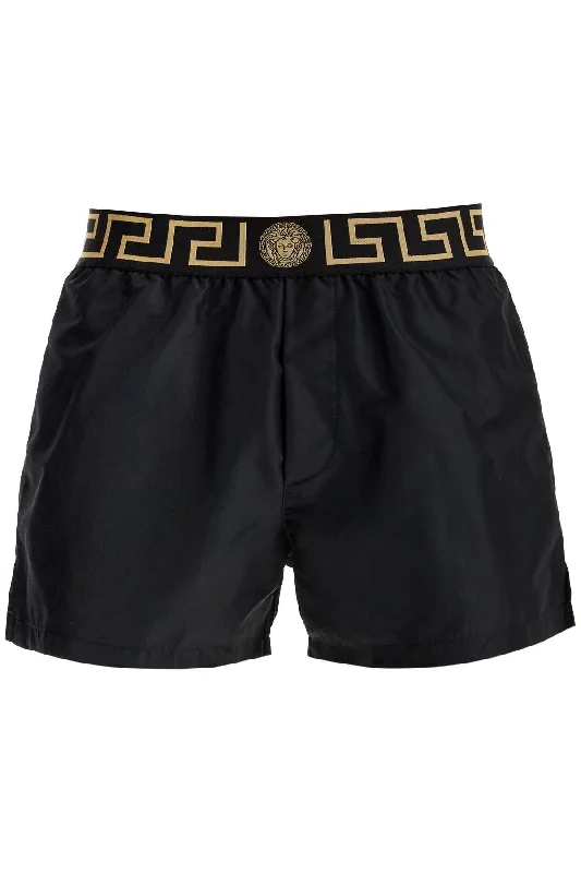 "men's greek border swim tr ABU01022 1A11120 BLACK GOLD GREEK KEY Solid Color Swimsuit