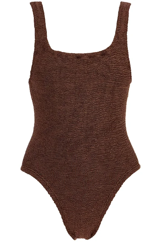 one-piece square neck swims SQUARE NECK SWIM M METALLIC CRINKLE METALLIC CHOCOLATE Flirty Ruffle Swimsuit