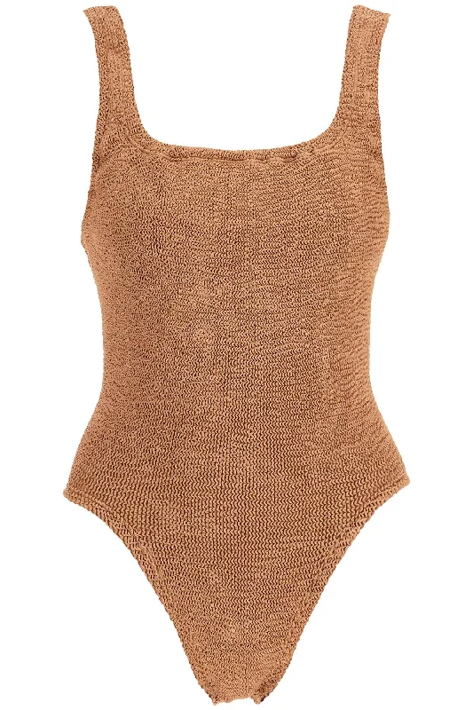 one-piece square neck swims SQUARE NECK SWIM M METALLIC CRINKLE METALLIC COCOA Swimsuit with Skirt