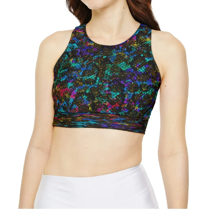 PTG Snakeskin Print Fully Lined, Padded Sports Bra Sporty Wireless Bra