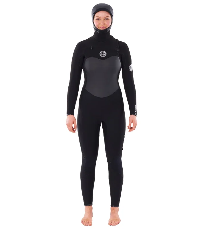 Rip Curl Women's 6/4 Flashbomb Long Sleeve Hooded Chest Zip Fullsuit Wetsuit Hoodie with Drawcord Adjustable Secure
