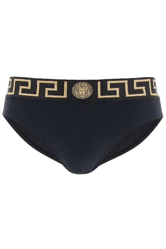 "sea border greek edge swim ABU01025 1A11119 BLACK GOLD GREEK KEY Deep-V Swimsuit Design