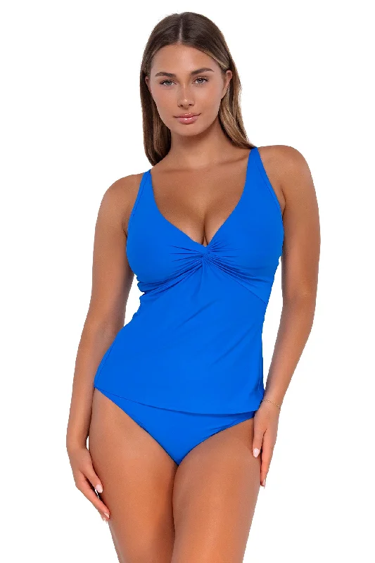 Sunsets Electric Blue Forever Tankini Top Deep-V Swimsuit Design