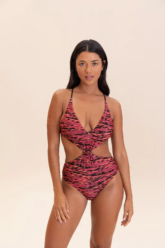 Twist Knot One-Piece Swimsuit Tropical Print Bikini