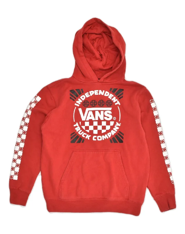 VANS Womens Graphic Hoodie Jumper UK 14 Medium Red Cotton Zip Hoodie Drawstring Kangaroo Pocket