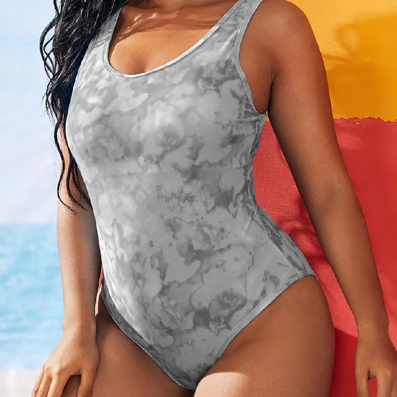 Women Fashion Plus Size Tie-Dye One-Piece Swimsuit Sexy Cutout Swimsuit